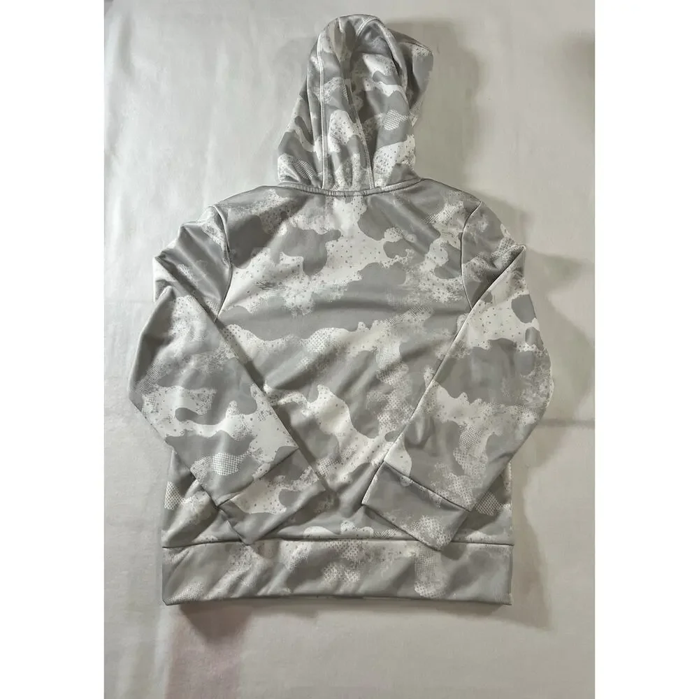 adidas Boys Size 8 Gray/White Camo Pullover Hoodie Polyester Logo Pockets